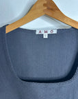 AMO 100% Pima Cotton Square Neck Pointelle Cropped Black Long Sleeve Top