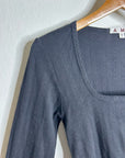 AMO 100% Pima Cotton Square Neck Pointelle Cropped Black Long Sleeve Top