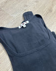 AMO 100% Pima Cotton Square Neck Pointelle Cropped Black Long Sleeve Top