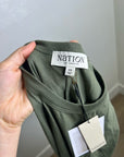 Nation 100% Pima Cotton Army Green Frida Twist T - Shirt Midi Dress