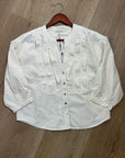 Nation LA 100% Pima Cotton Denim Snap Amelia Rufle Shirt in Cream