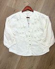 Nation LA 100% Pima Cotton Denim Snap Amelia Rufle Shirt in Cream
