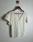 Nation LA 100% Cotton Emmy Cream Flutter Sleeve V - Neck Blouse Top