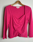 Nation Los Angeles 100% Cotton Bright Pink Long Sleeve Ruched Top
