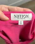 Nation Los Angeles 100% Cotton Bright Pink Long Sleeve Ruched Top