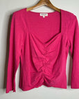 Nation Los Angeles 100% Cotton Bright Pink Long Sleeve Ruched Top
