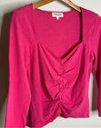 Nation Los Angeles 100% Cotton Bright Pink Long Sleeve Ruched Top