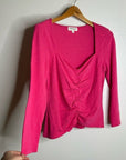 Nation Los Angeles 100% Cotton Bright Pink Long Sleeve Ruched Top