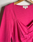 Nation Los Angeles 100% Cotton Bright Pink Long Sleeve Ruched Top