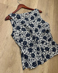 Madewell 100% Linen Boatneck Cinched Floral Tank Top Blouse in Oat