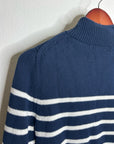 J. Crew 100% Cotton Navy Blue White Striped Turtleneck Knit Sweater