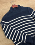 J. Crew 100% Cotton Navy Blue White Striped Turtleneck Knit Sweater