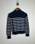 J. Crew 100% Cotton Navy Blue White Striped Turtleneck Knit Sweater