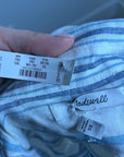 Madewell 100% Linen Striped Blue White Button Down 3/4 Sleeve Top