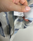 Madewell 100% Linen Striped Blue White Button Down 3/4 Sleeve Top