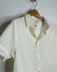 AMO 100% Cotton Cream Textured Short Sleeve Button Down Blouse Top