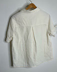 AMO 100% Cotton Cream Textured Short Sleeve Button Down Blouse Top