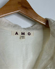 AMO 100% Cotton Cream Textured Short Sleeve Button Down Blouse Top