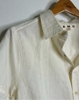 AMO 100% Cotton Cream Textured Short Sleeve Button Down Blouse Top
