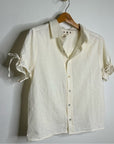 AMO 100% Cotton Cream Textured Short Sleeve Button Down Blouse Top