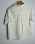 AMO 100% Cotton Cream Textured Short Sleeve Button Down Blouse Top
