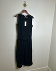 Nation LA 100% Pima Cotton Cleo Midi Dress Drop Waist in Jet Black