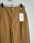 FRAME Denim 100% Cotton Pleated Chino Trouser Tan High Rise Pant