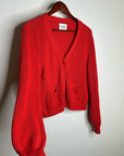 Stitches & Stripes 100% Cotton Red Textured Button Down Cardigan Sweater