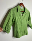 Nation LA 100% Cotton Green Gold Button Down Collared Short Sleeve Top