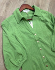 Nation LA 100% Cotton Green Gold Button Down Collared Short Sleeve Top