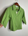 Nation LA 100% Cotton Green Gold Button Down Collared Short Sleeve Top