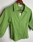 Nation LA 100% Cotton Green Gold Button Down Collared Short Sleeve Top