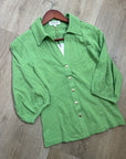 Nation LA 100% Cotton Green Gold Button Down Collared Short Sleeve Top