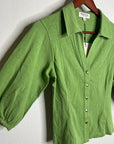 Nation LA 100% Cotton Green Gold Button Down Collared Short Sleeve Top