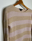Autumn Cashmere 100% Cashmere Striped Pink Pullover Sweater