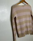 Autumn Cashmere 100% Cashmere Striped Pink Pullover Sweater