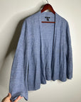 Eileen Fisher 100% Organic Linen Knit Textured Blue Open Cardigan Sweater