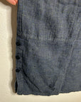 FLAX 100% Linen V - Neck Tank Shift Dress Navy Blue Button Detail