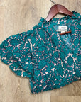 Trovata 100% Cotton Teal Floral Short Flutter Sleeve Clover Blouse