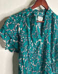 Trovata 100% Cotton Teal Floral Short Flutter Sleeve Clover Blouse