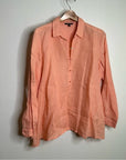 Eileen Fisher Peach Orange 100% Linen Button Down Long Sleeve