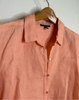 Eileen Fisher Peach Orange 100% Linen Button Down Long Sleeve