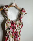 Abercrombie & Fitch Linen Cotton Puff Sleeve Babydoll Ruched Floral