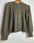 One Grey Day 100% Cashmere Green Textured Puff Sleeve Sweater Green