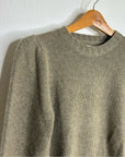 One Grey Day 100% Cashmere Green Textured Puff Sleeve Sweater Green