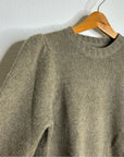 One Grey Day 100% Cashmere Green Textured Puff Sleeve Sweater Green