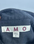 AMO Cotton Linen Panel Black Long Sleeve Button Down Gwen Shirt