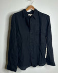 AMO Cotton Linen Panel Black Long Sleeve Button Down Gwen Shirt