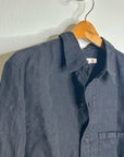 AMO Cotton Linen Panel Black Long Sleeve Button Down Gwen Shirt