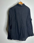 AMO Cotton Linen Panel Black Long Sleeve Button Down Gwen Shirt